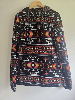 Dravus, Men's Black Aztec Fleece Pullover Hoodie, Size Large